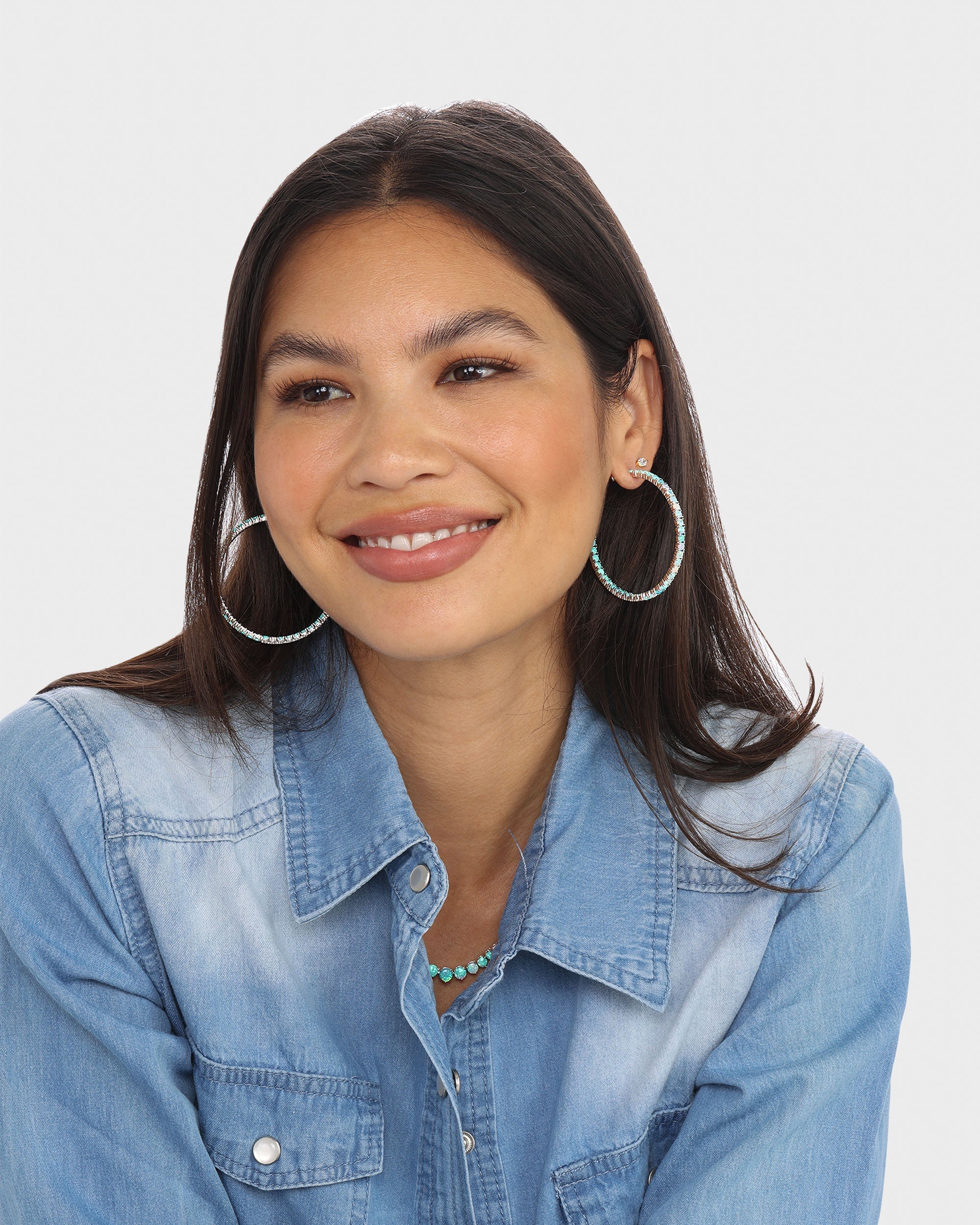 Heiress Ombré Hoops 2" - Silver|Blue Opal Ombré