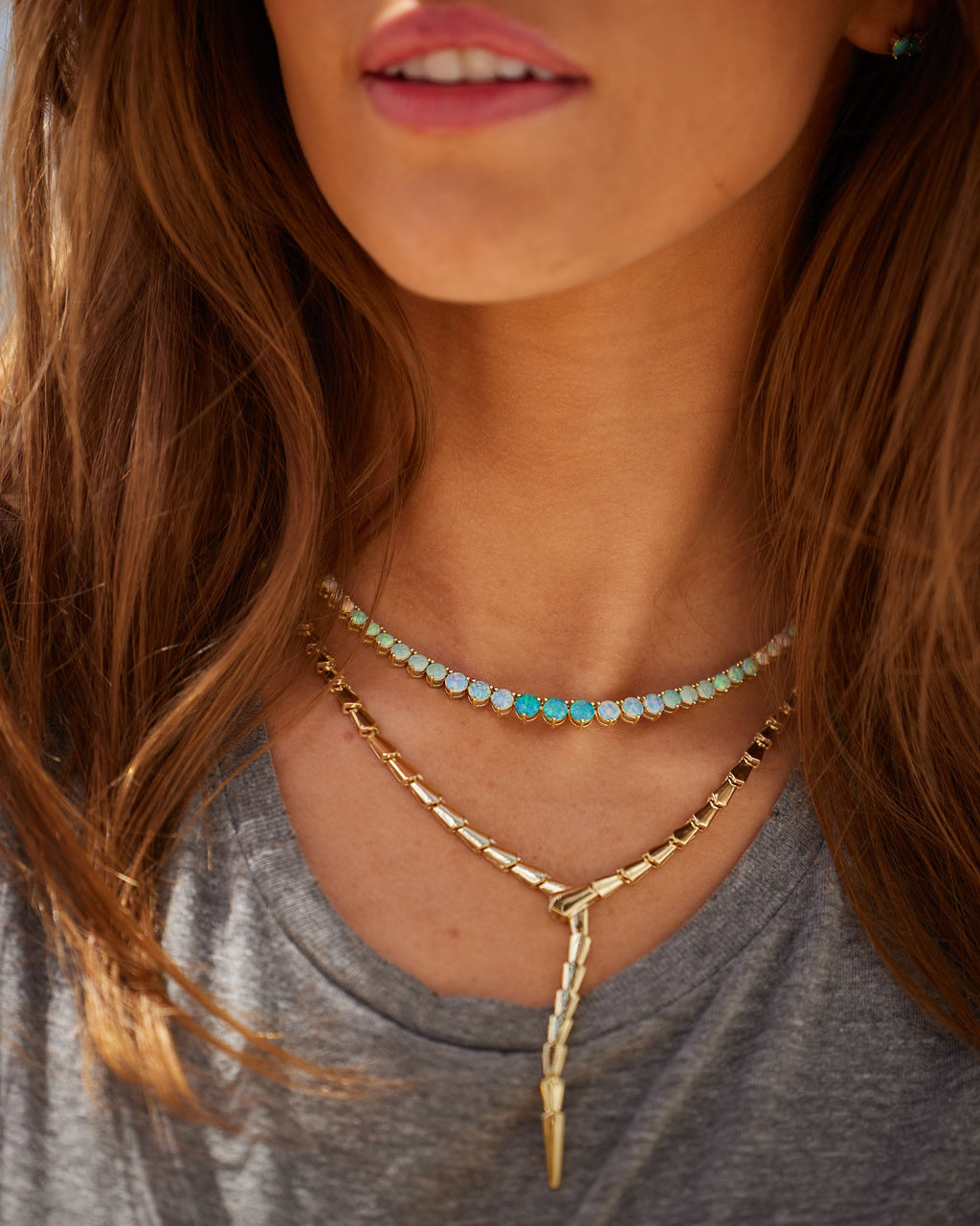 Not Your Basic Graduated Ombré Tennis Necklace 16" - Silver|Blue Opal Ombré