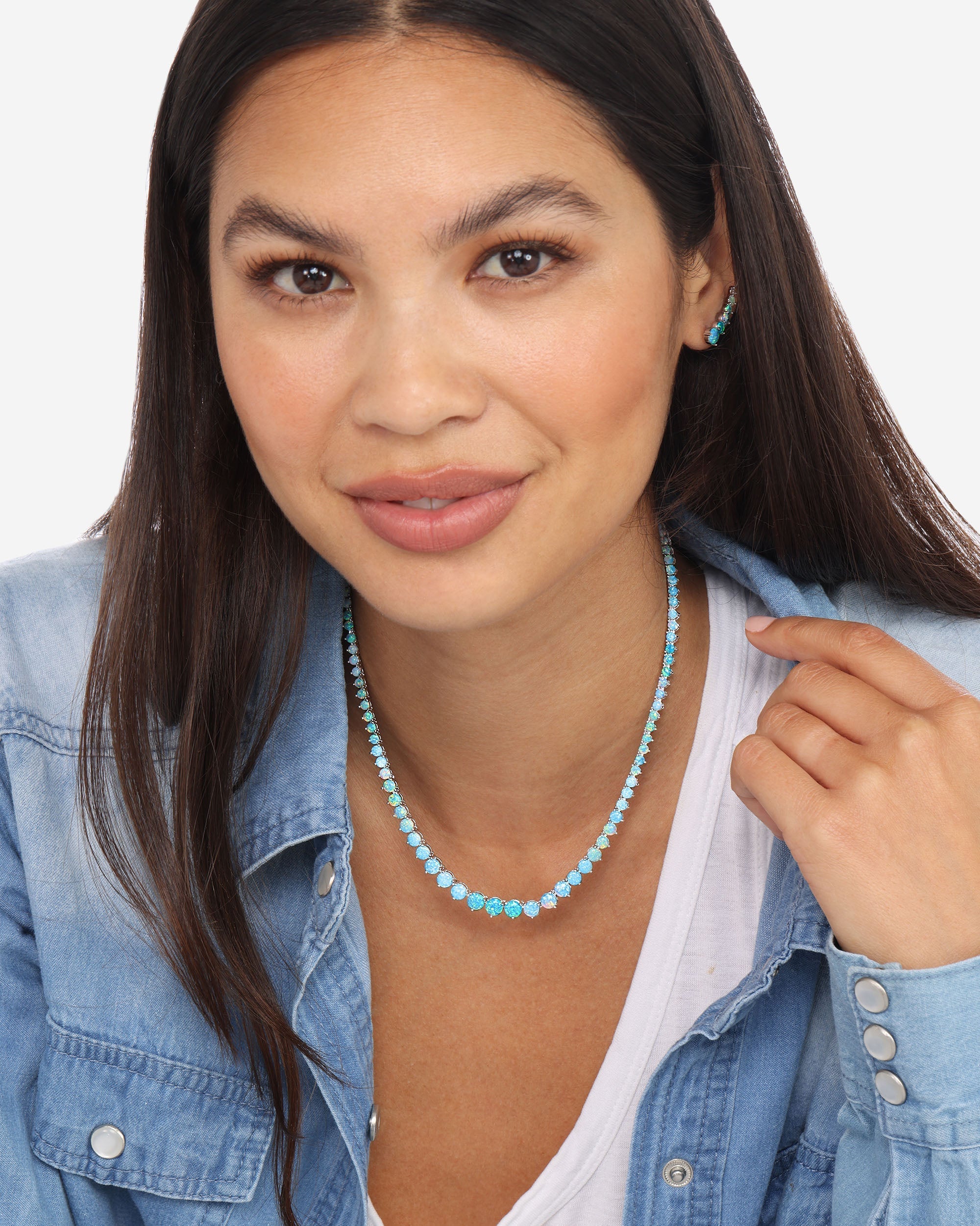 Not Your Basic Graduated Ombré Tennis Necklace 16" - Silver|Blue Opal Ombré
