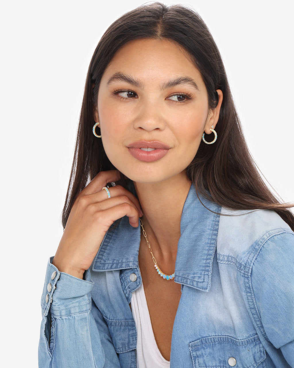 Heiress Ombré Hoops .75" - Gold|Blue Opal Ombré