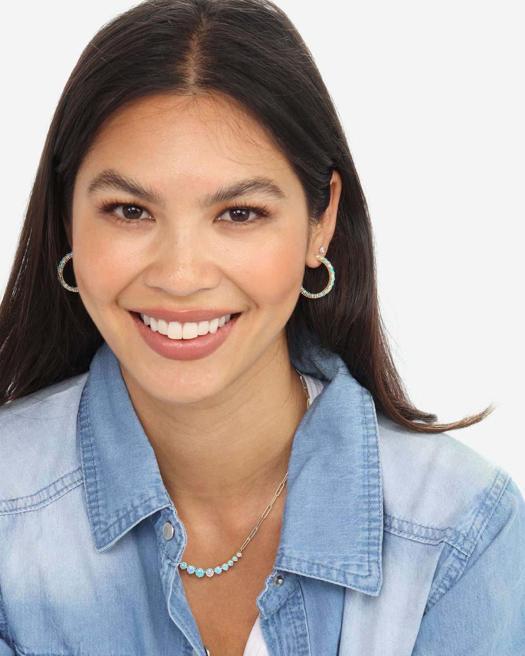 Heiress Ombré Hoops 1" - Gold|Blue Opal Ombré