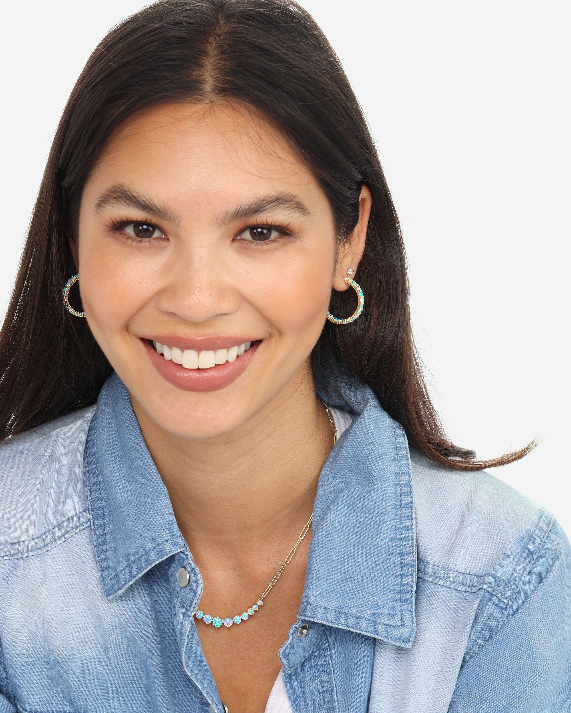 Heiress Ombré Hoops 1" - Gold|Blue Opal Ombré