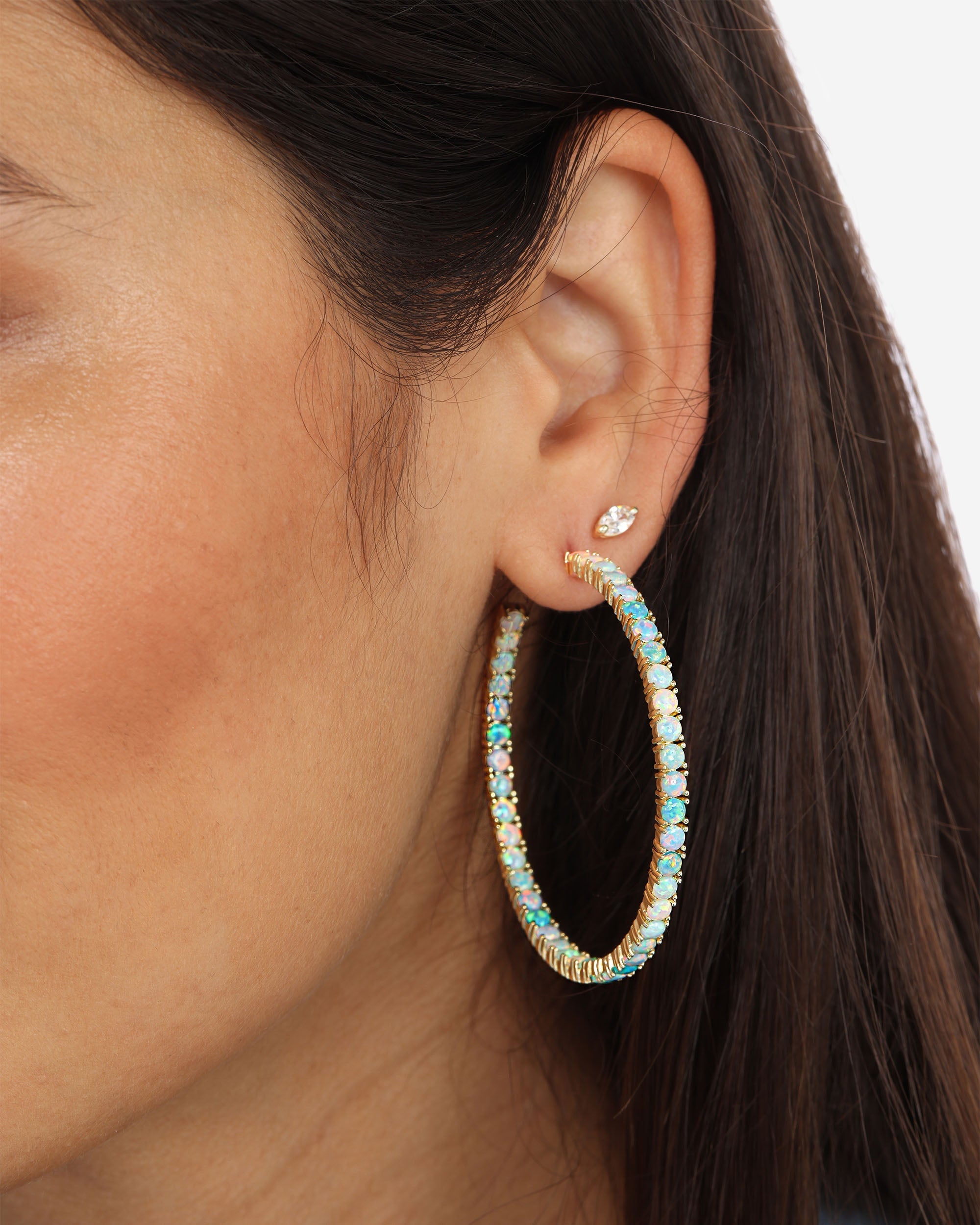 Heiress Ombré Hoops 2" - Gold|Blue Opal Ombré