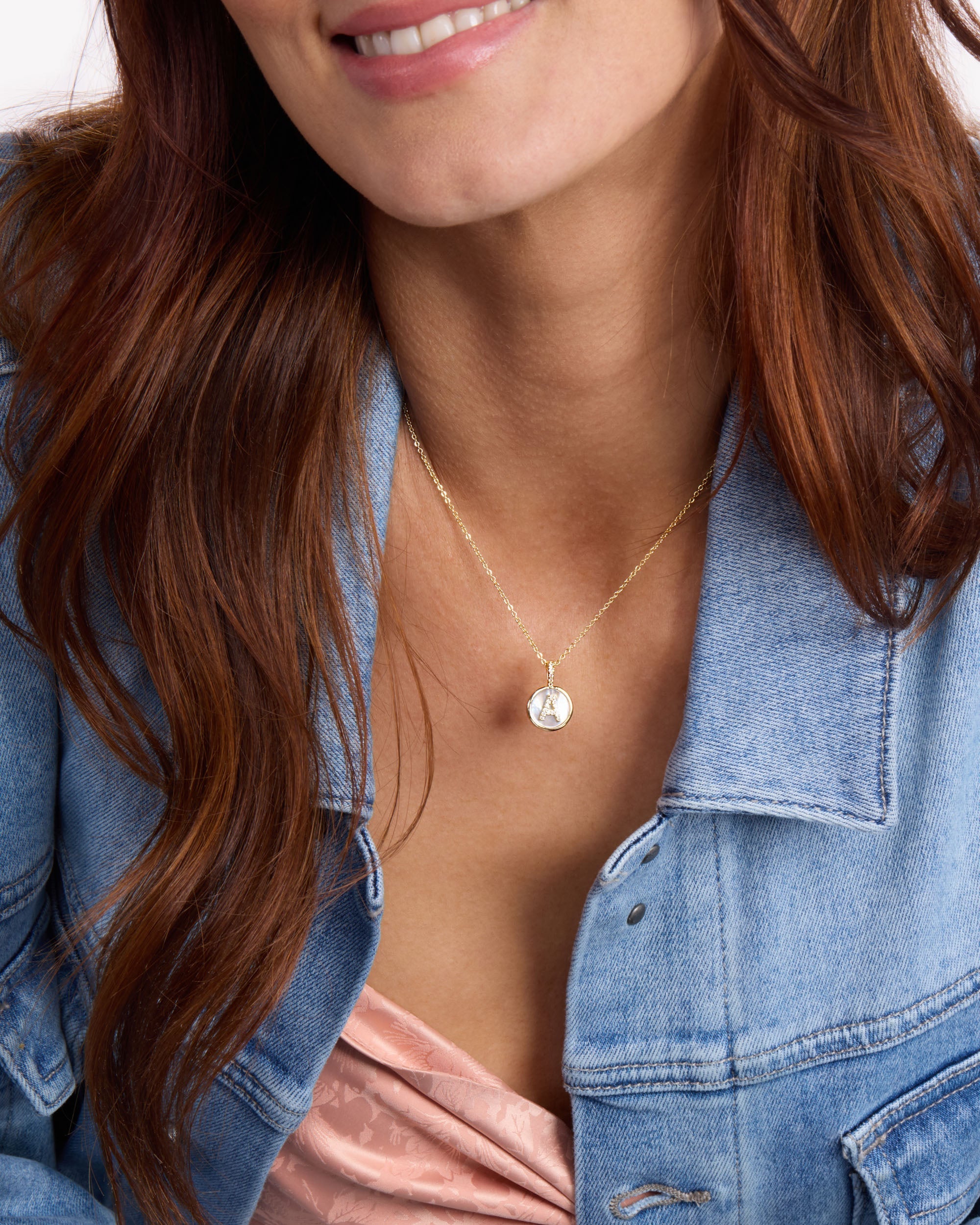 Baby Love Letters Medallion Necklace - Gold|White Diamondettes