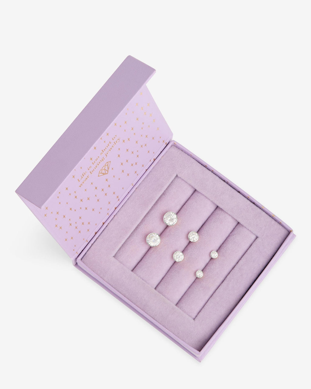 Baroness Stud Set - Silver|White Diamondettes