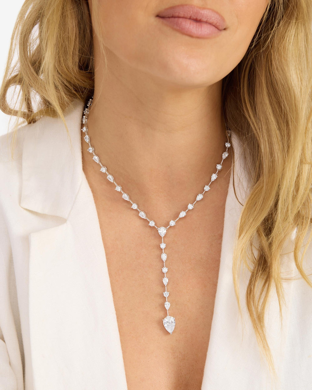 F-ing Gorgeous Lariat - Silver|White Diamondettes