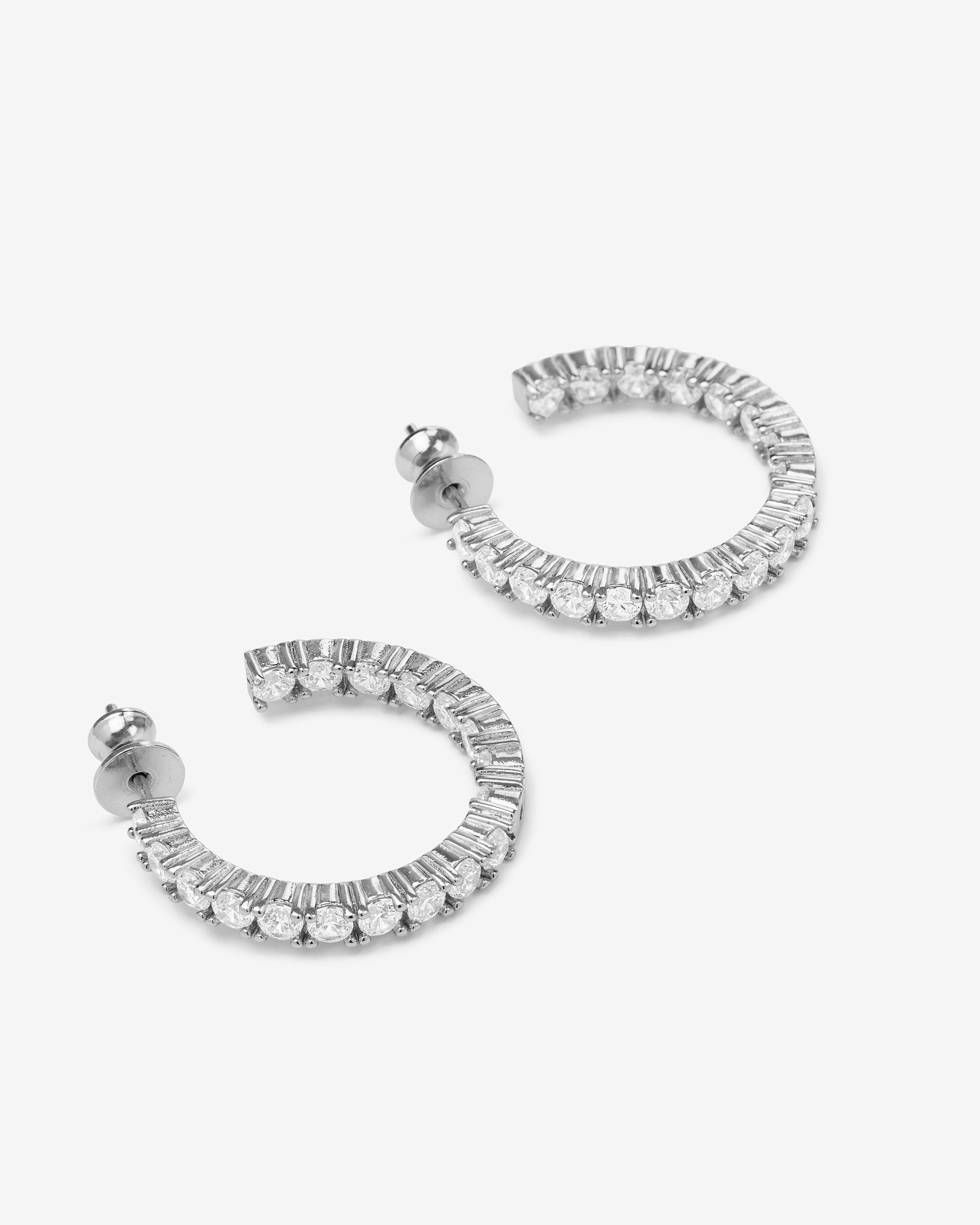 Heiress Hoops 1" - Silver|White Diamondettes