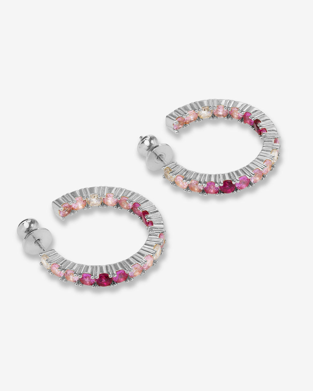 Heiress Ombré Hoops 1" - Silver|Pink Sapphire Ombré