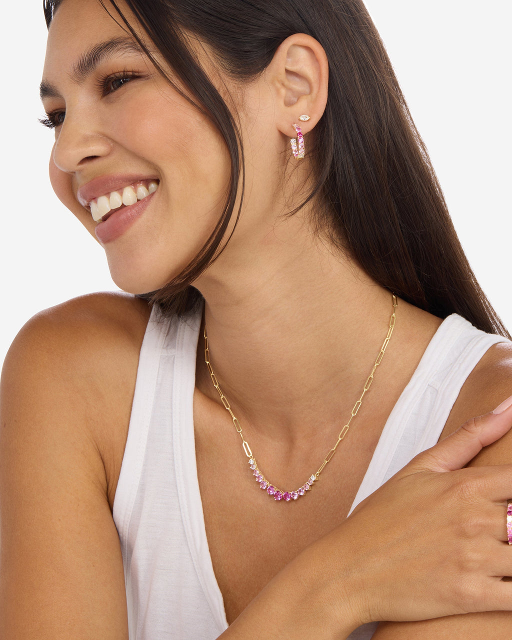 Heiress Ombré Hoops .75" - Gold|Pink Sapphire Ombré