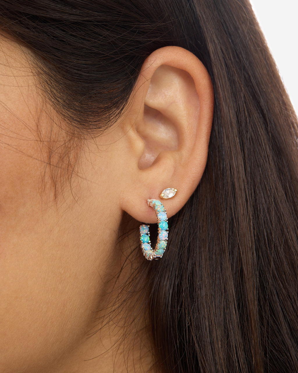 Heiress Ombré Hoops .75" - Silver|Blue Opal Ombré