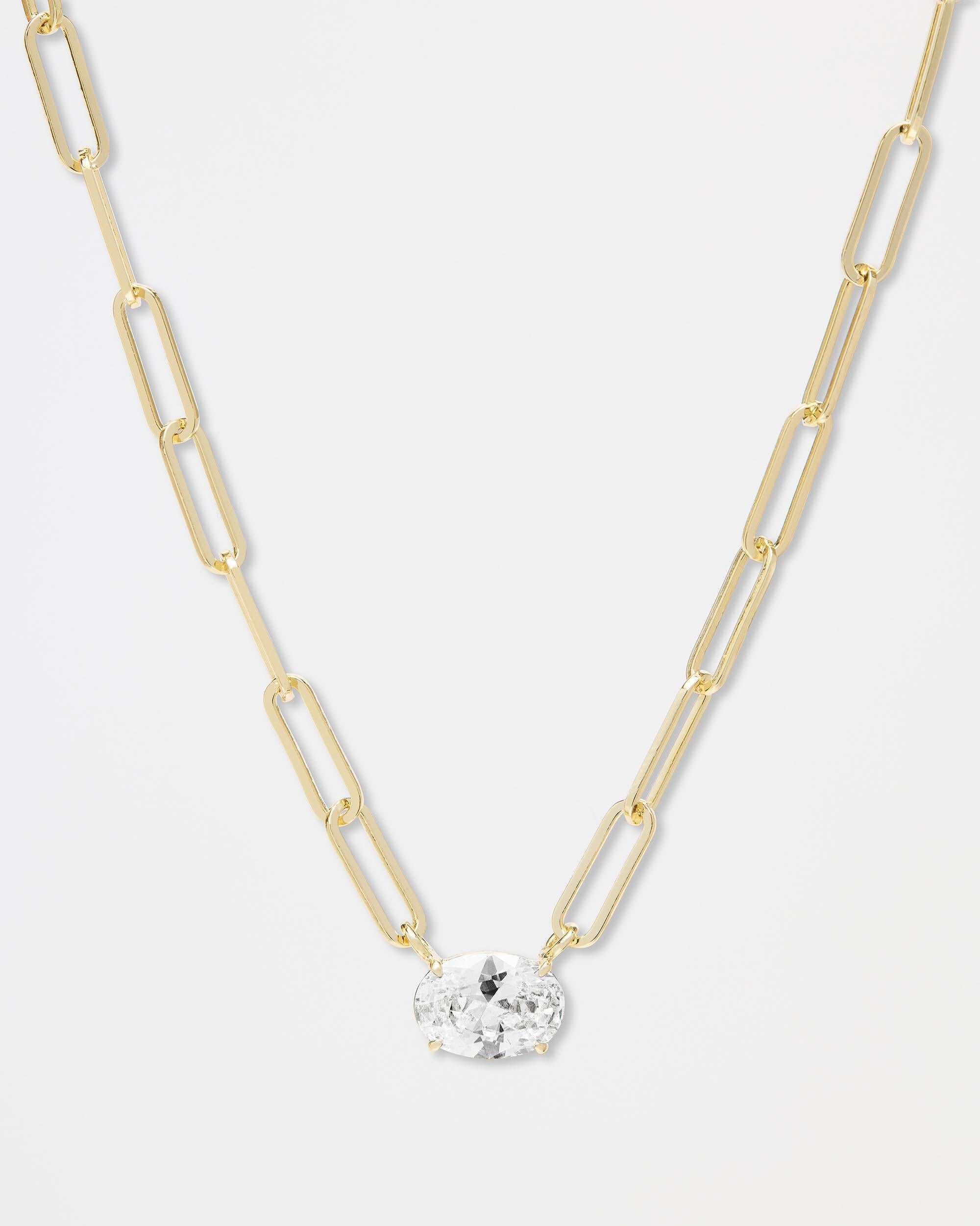 Hello Gorgeous Samantha Chain Necklace - Gold|White Diamondettes