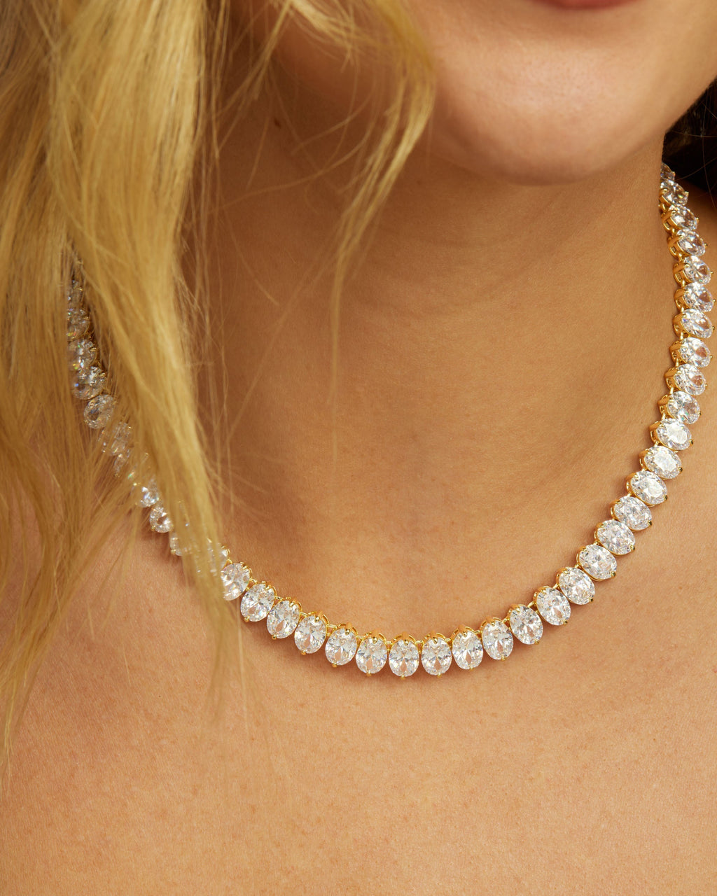 Hello Gorgeous Tennis Necklace 16" - Gold|White Diamondettes