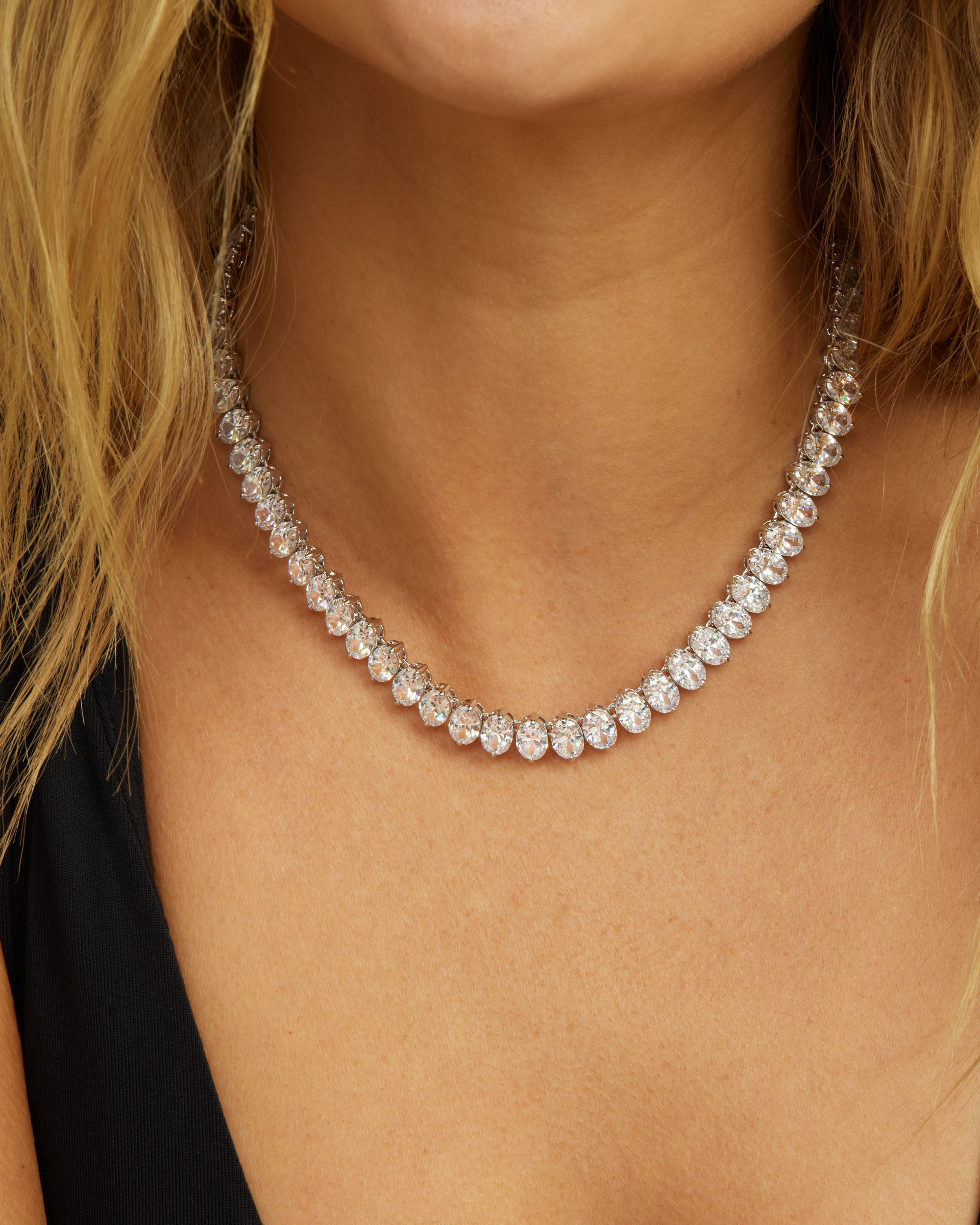 Hello Gorgeous Tennis Necklace 16" - Silver|White Diamondettes