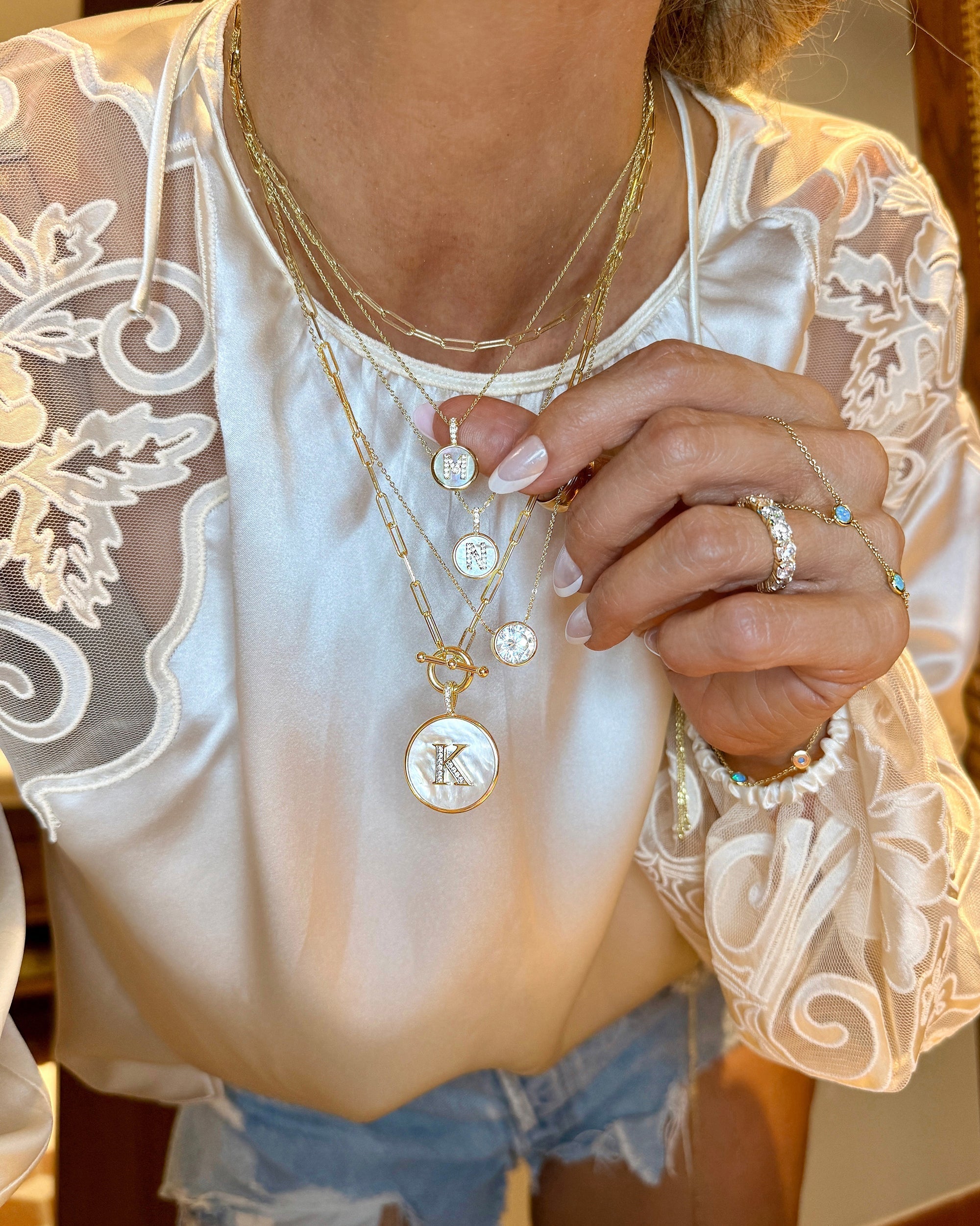 Baby Love Letters Medallion Necklace - Gold|White Diamondettes