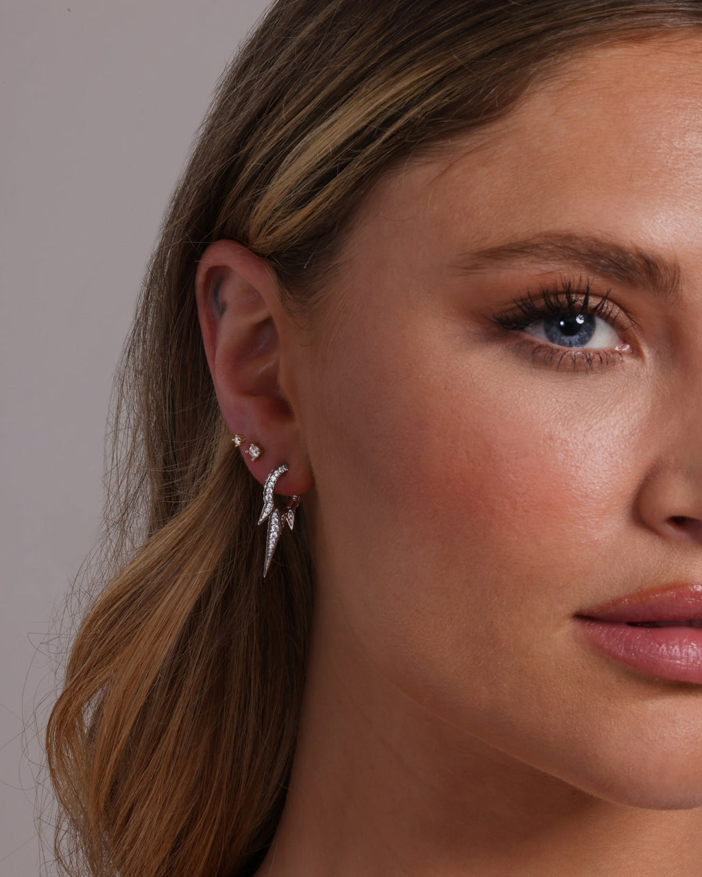 Baby Gabriella Pavé Triple Spike Earrings - Silver|White Diamondettes