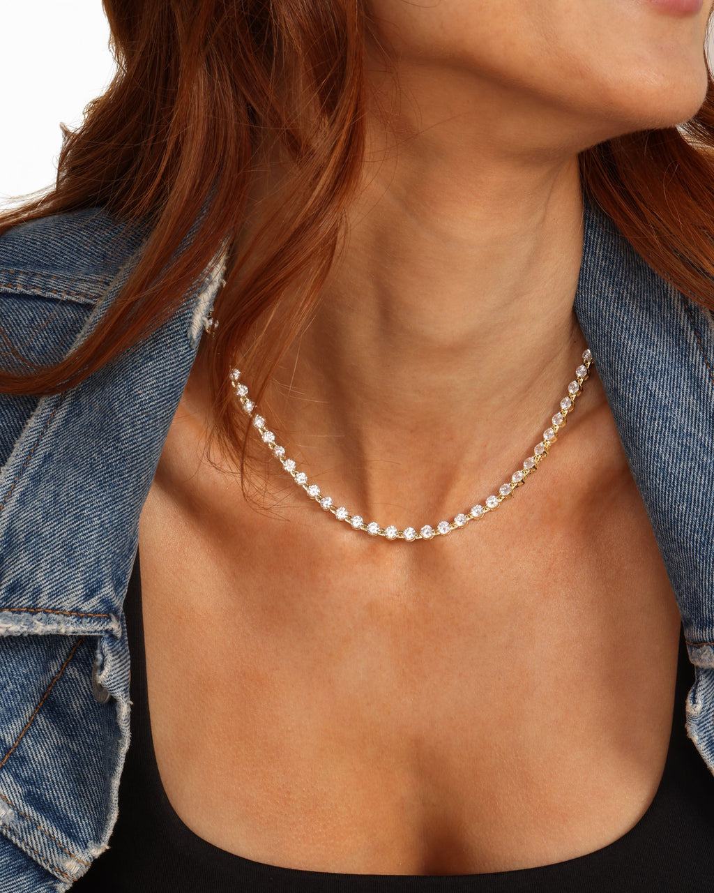 She's an Icon Tennis Necklace 16" - Gold|White Diamondettes