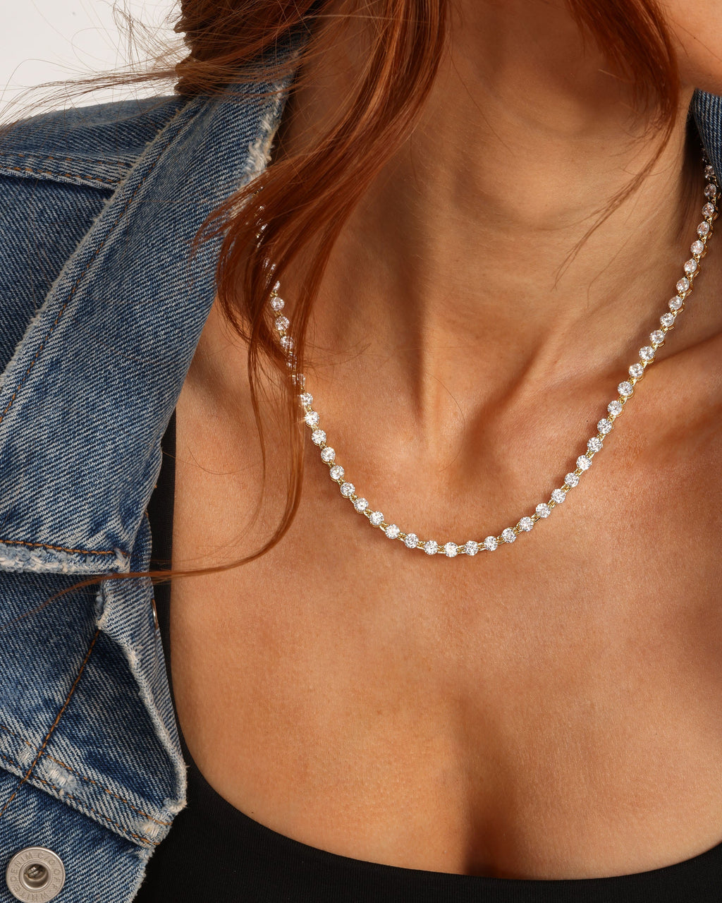 She's an Icon Tennis Necklace 18" - Gold|White Diamondettes