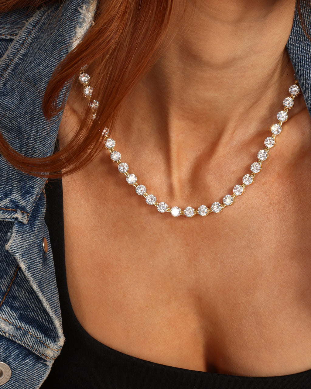 She's an Icon Mama Tennis Necklace 18" - Gold|White Diamondettes