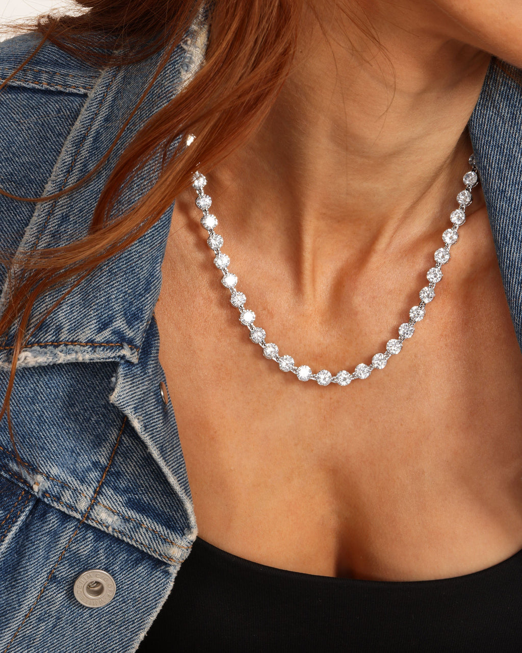 She's an Icon Mama Tennis Necklace 18" - Silver|White Diamondettes