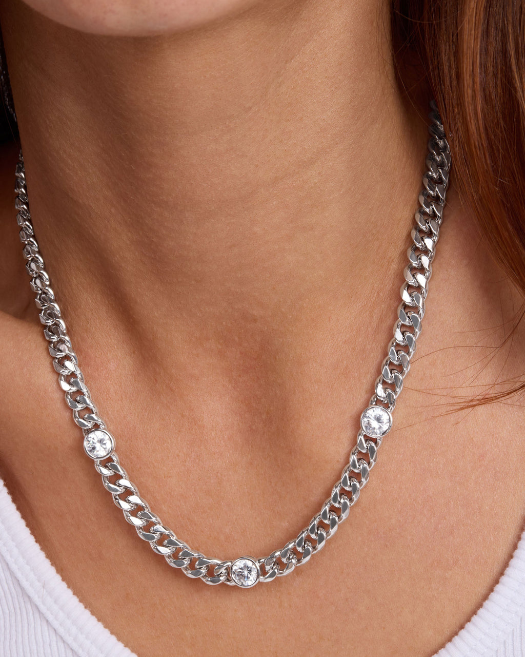 Julian Triple Diamond Necklace 18" - Silver|White Diamondettes