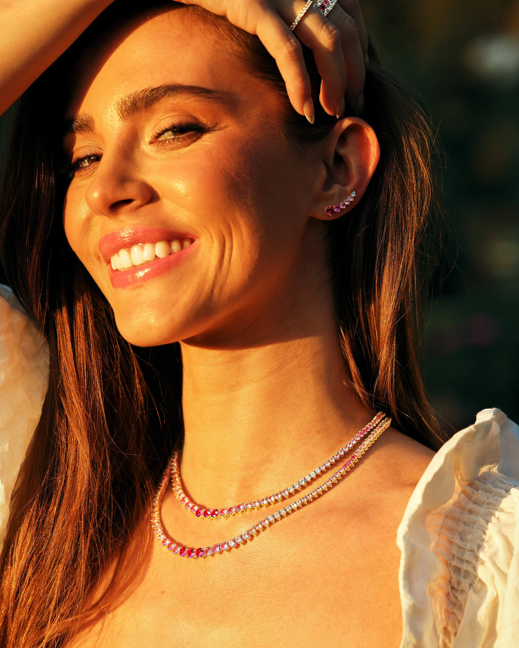 Not Your Basic Graduated Ombré Tennis Necklace 18" - Gold|Pink Sapphire Ombré