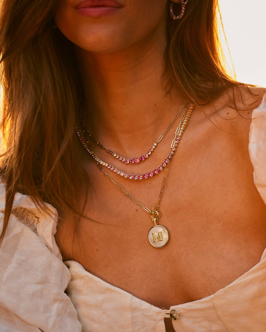 Not Your Basic Graduated Ombré Samantha Tennis Necklace - Silver|Pink Sapphire Ombré