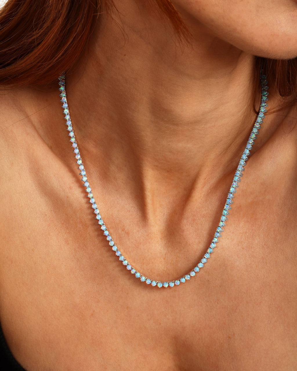 Not Your Basic Tennis Necklace 18" - Silver|Blue Opal
