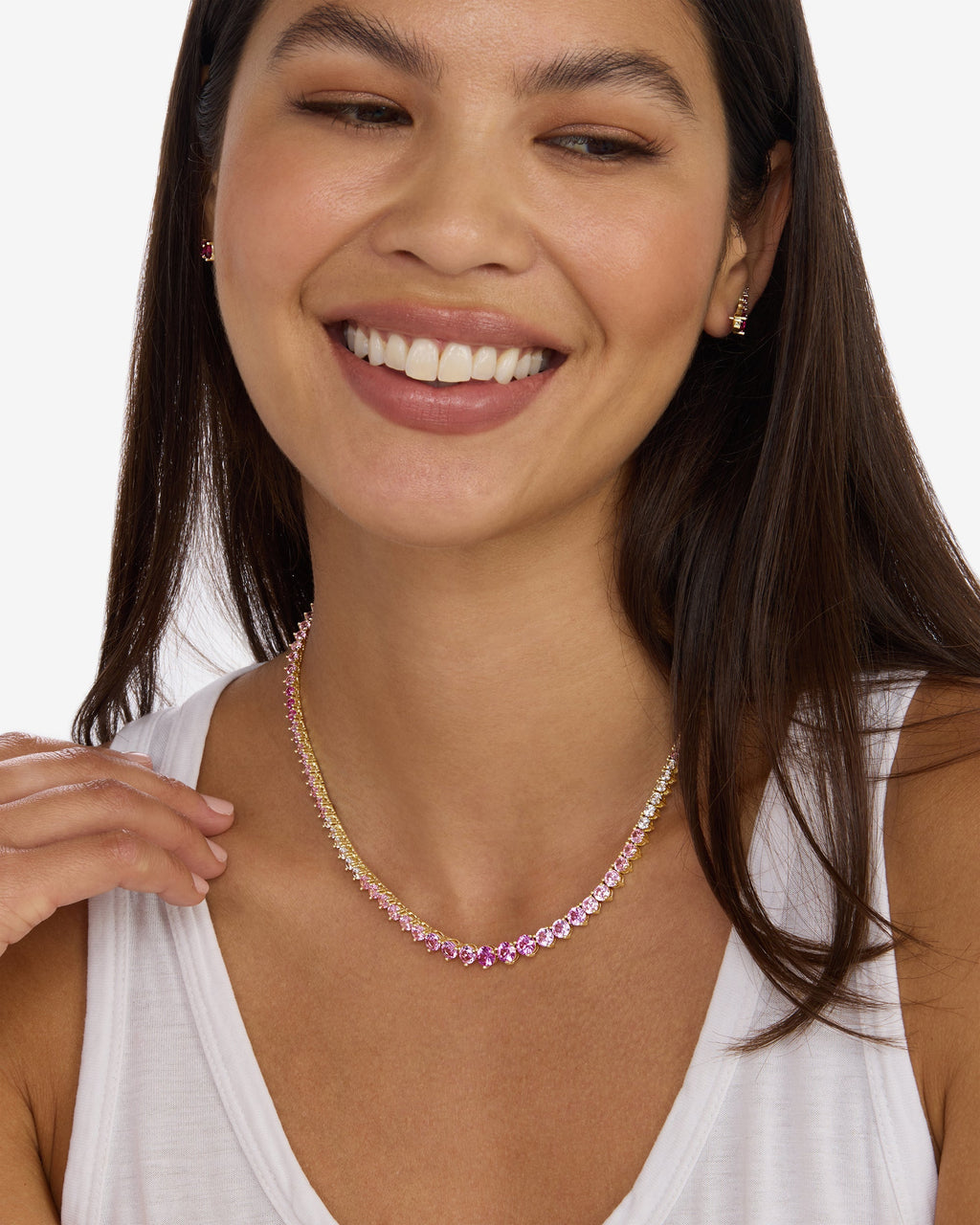 Not Your Basic Graduated Ombré Tennis Necklace 16" - Gold|Pink Sapphire Ombré