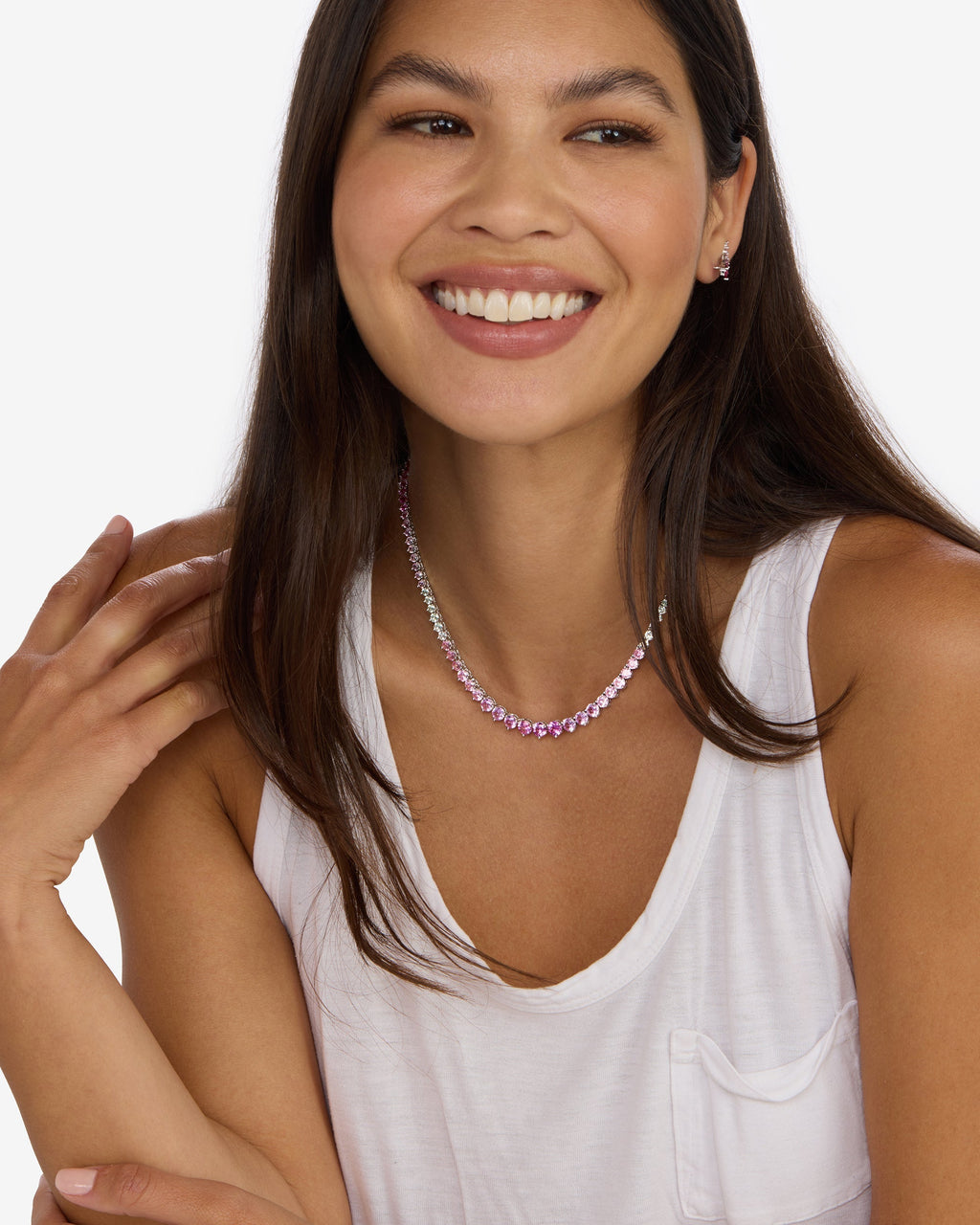 Not Your Basic Graduated Ombré Tennis Necklace 16" - Silver|Pink Sapphire Ombré