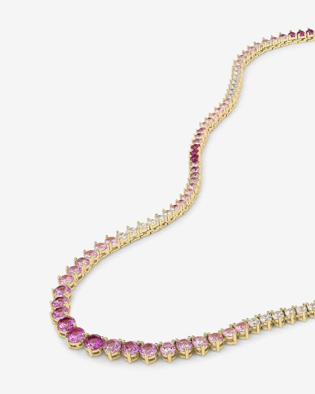 Not Your Basic Graduated Ombré Tennis Necklace 16" - Gold|Pink Sapphire Ombré