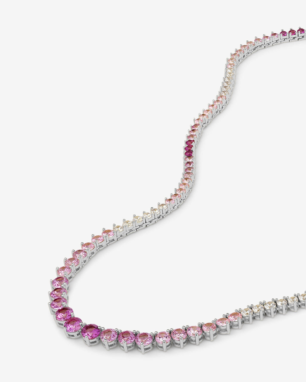 Not Your Basic Graduated Ombré Tennis Necklace 16" - Silver|Pink Sapphire Ombré
