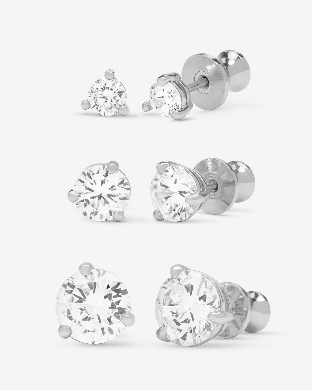 Not Your Basic Stud Set - Silver|White Diamondettes
