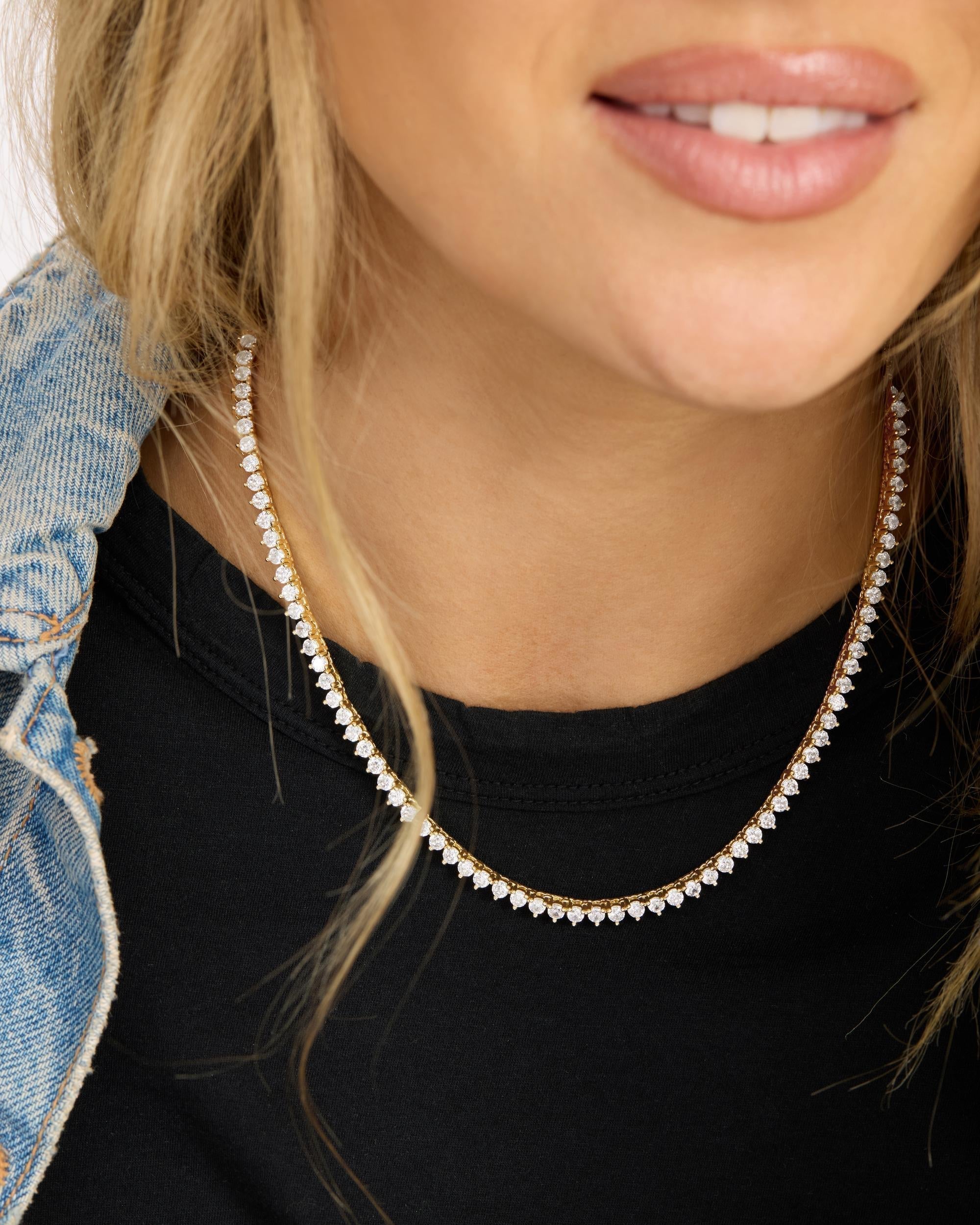 Not Your Basic Tennis Necklace 16" - Gold|White Diamondettes