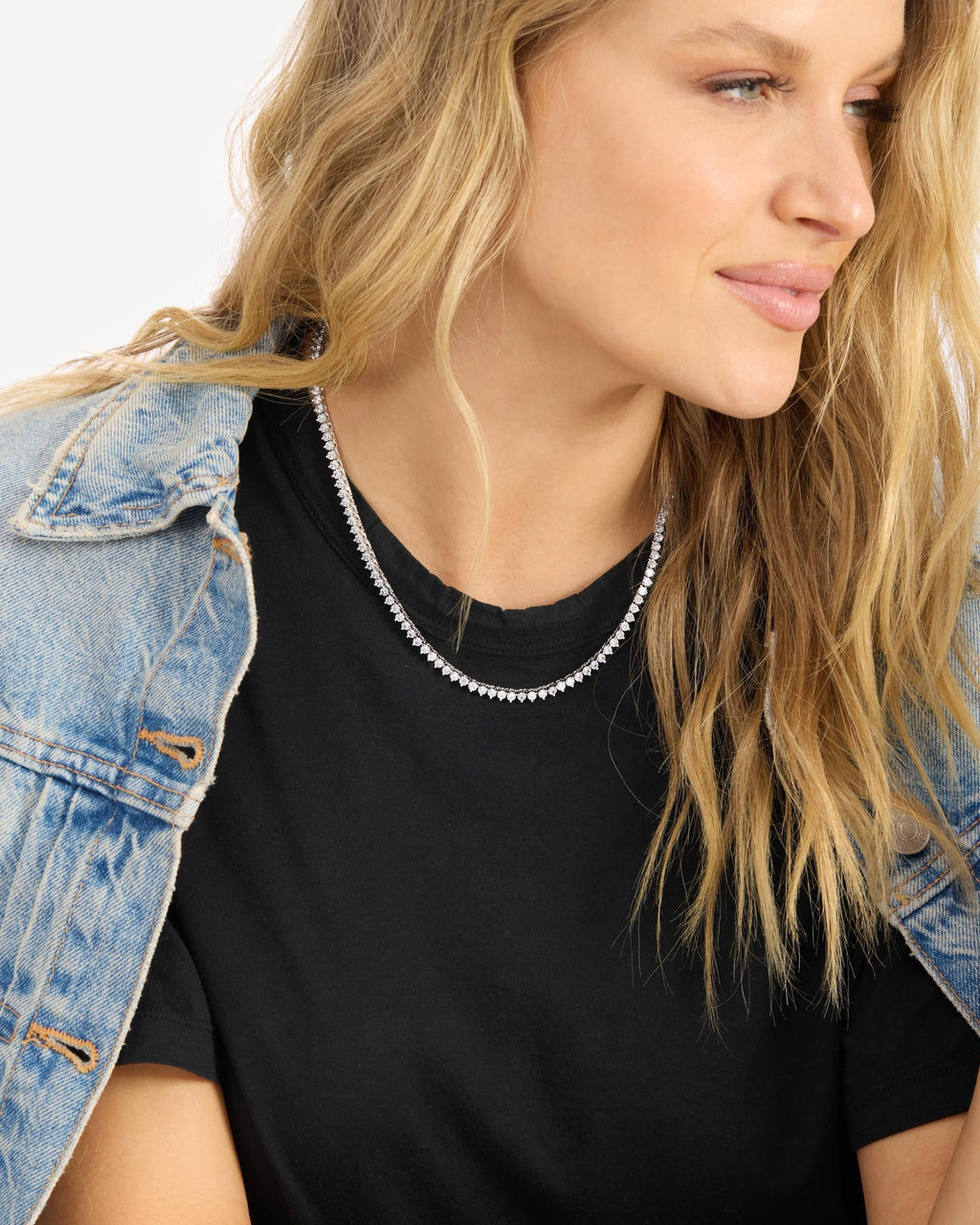 Not Your Basic Tennis Necklace 18" - Silver|White Diamondettes