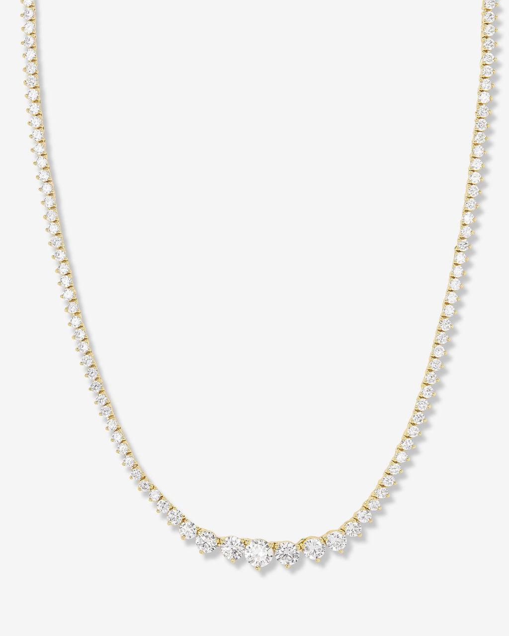 Not Your Basic Graduated Tennis Necklace 18" - Gold|White Diamondettes