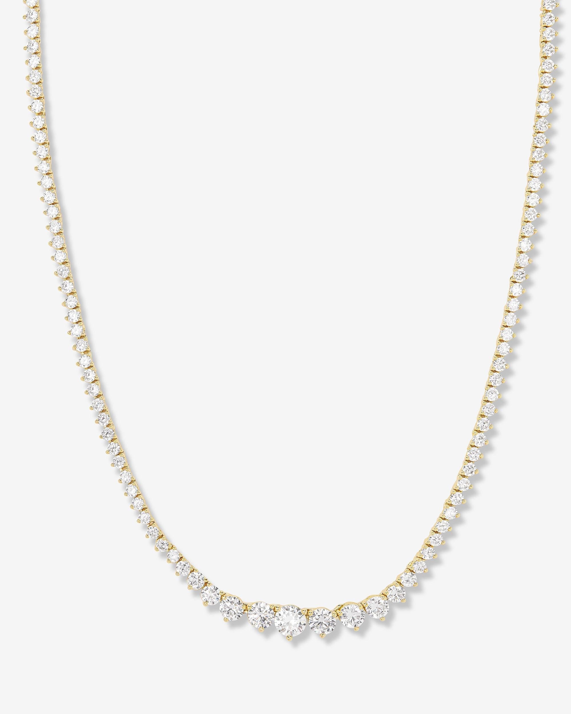 Not Your Basic Graduated Tennis Necklace 16" - Gold|White Diamondettes
