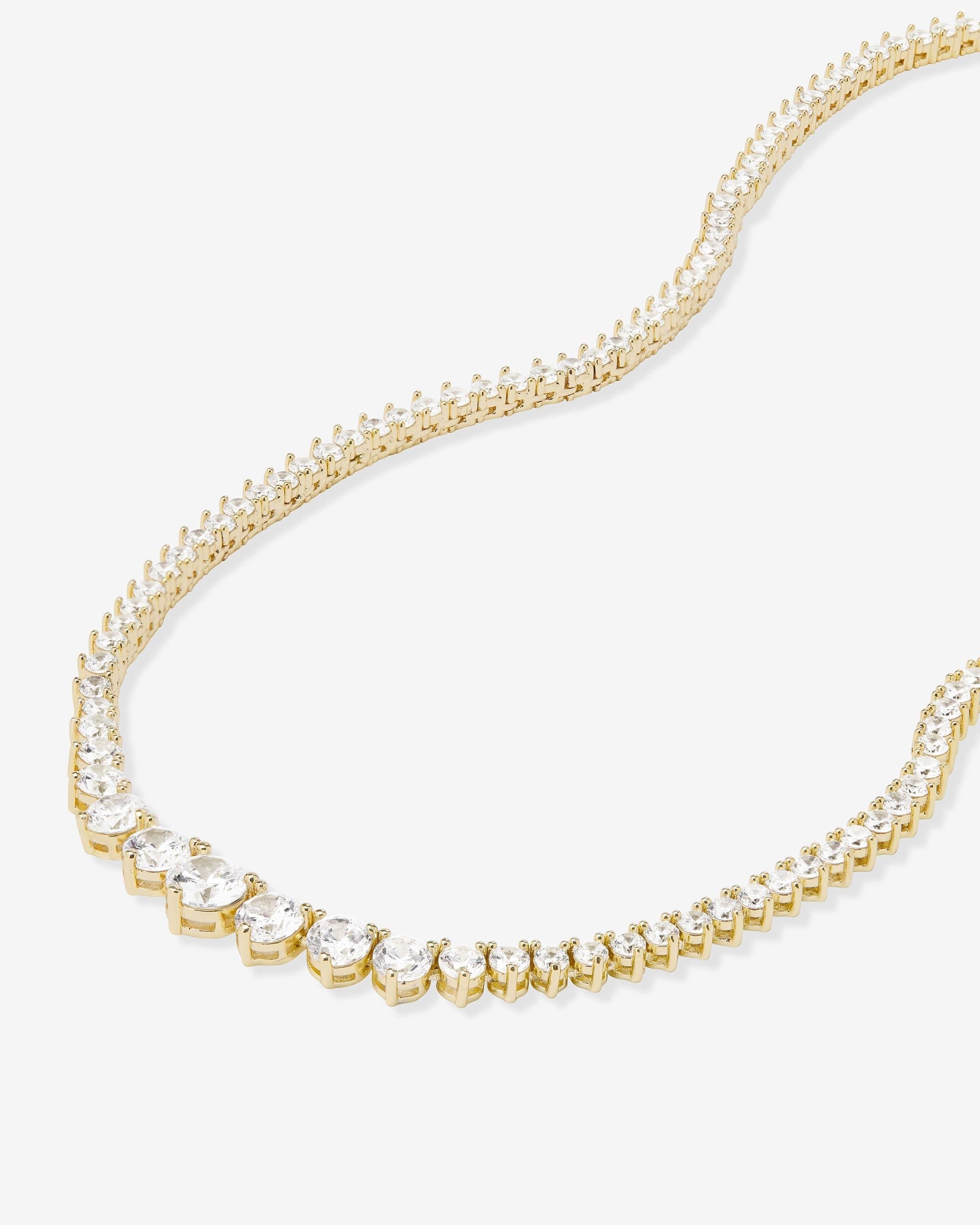 Not Your Basic Graduated Tennis Necklace 16" - Gold|White Diamondettes