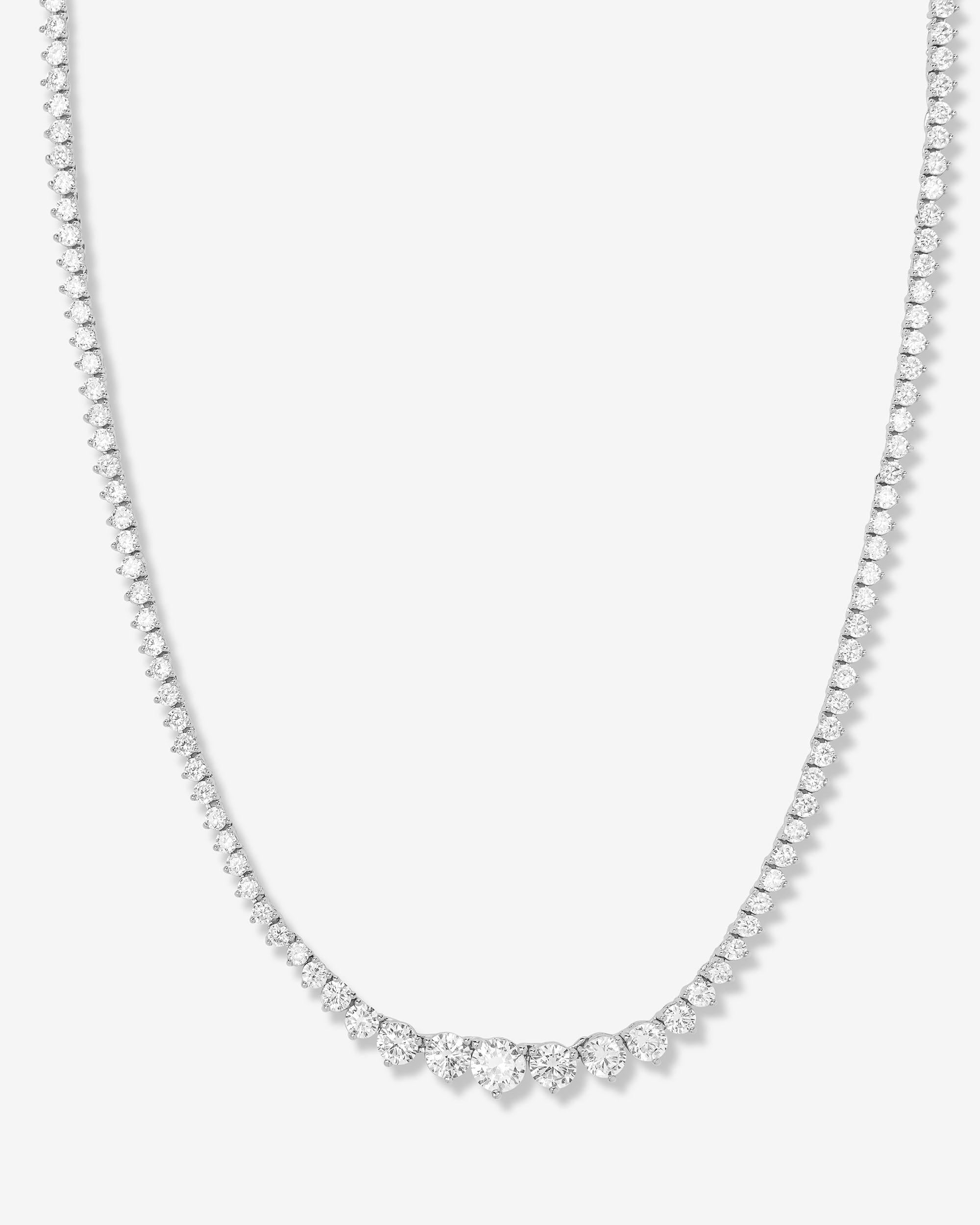 Not Your Basic Graduated Tennis Necklace 18" - Silver|White Diamondettes