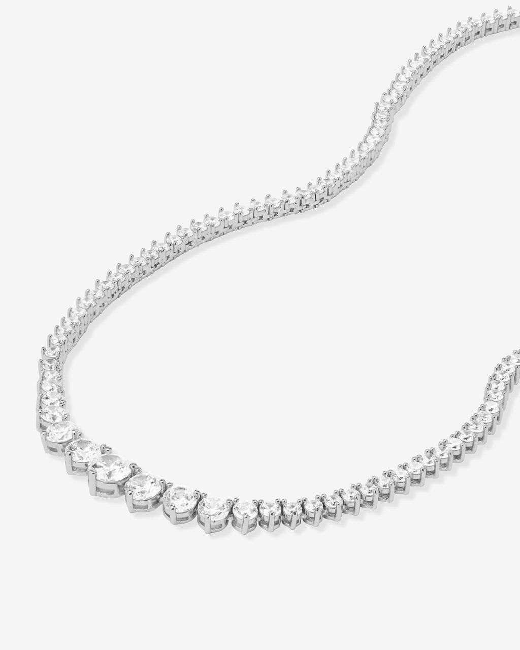 Not Your Basic Graduated Tennis Necklace 16" - Silver|White Diamondettes