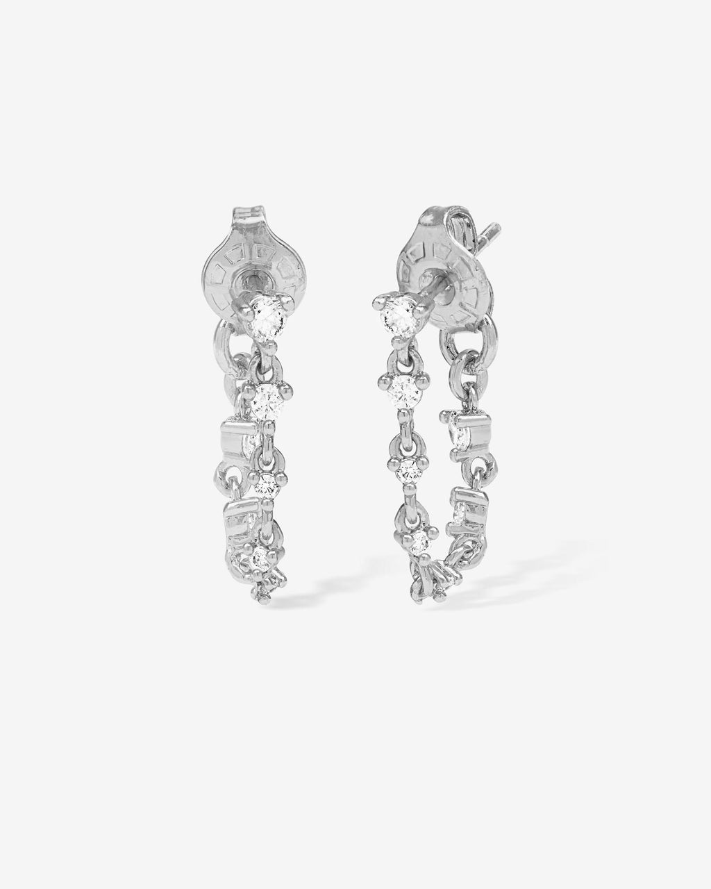 Not Your Basic Soft Hoop Earrings - Silver|White Diamondettes