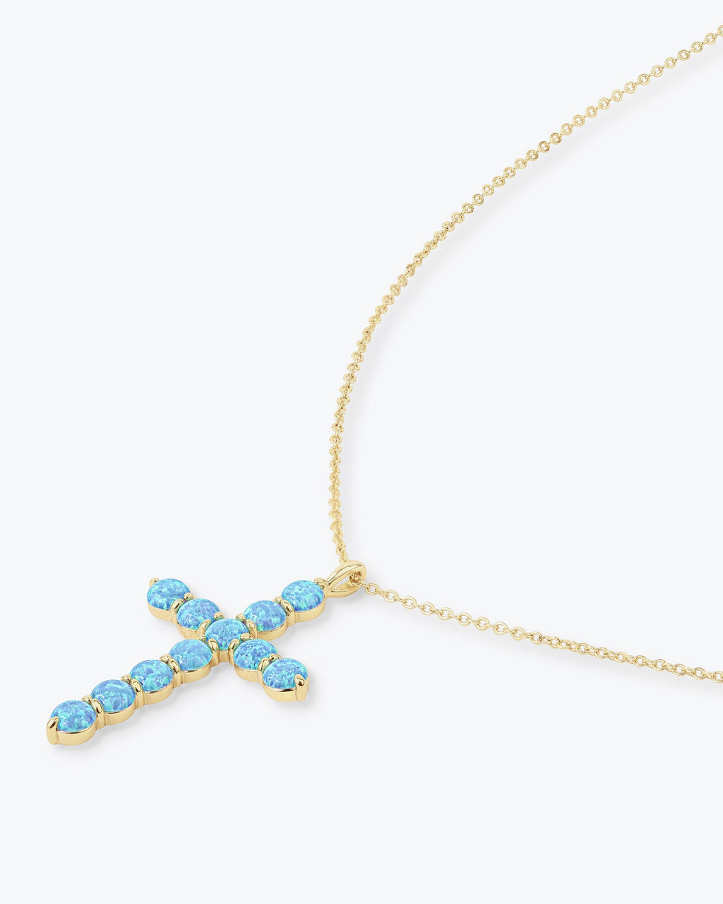 "Oh She Fancy" Cross Pendant 18" - Gold|Blue Opal