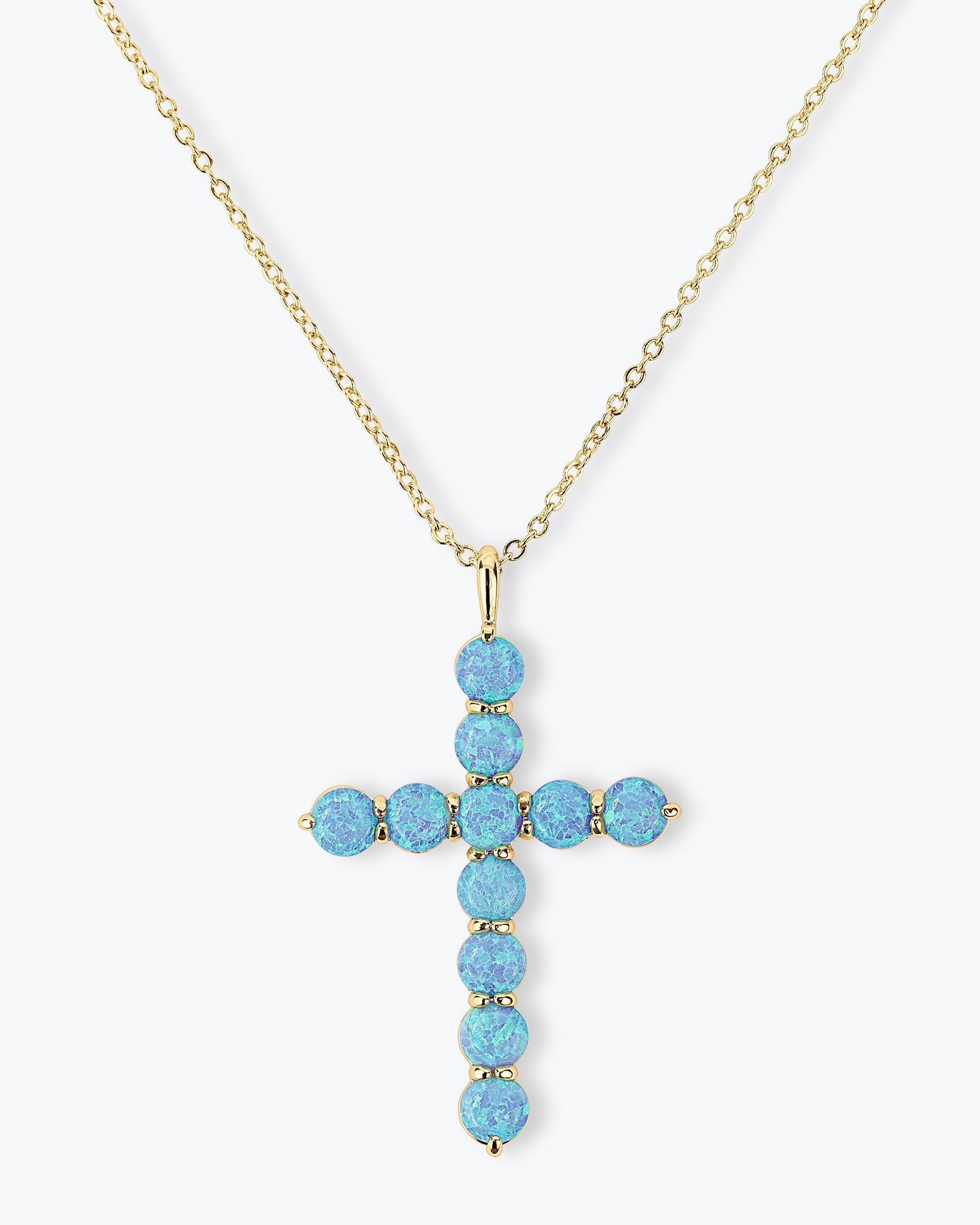 "Oh She Fancy" Cross Pendant 18" - Gold|Blue Opal