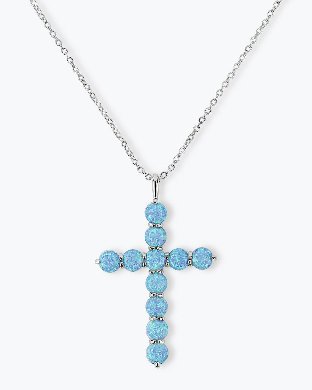 "Oh She Fancy" Cross Pendant 18" - Silver|Blue Opal