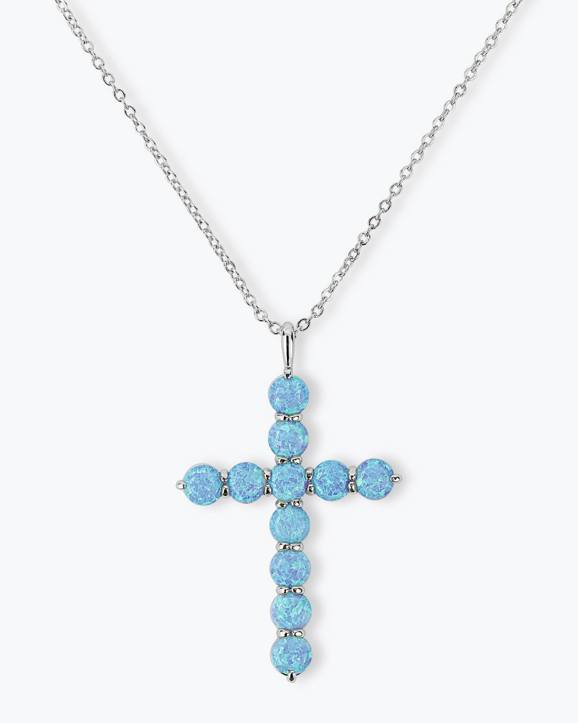 "Oh She Fancy" Cross Pendant 18" - Silver|Blue Opal