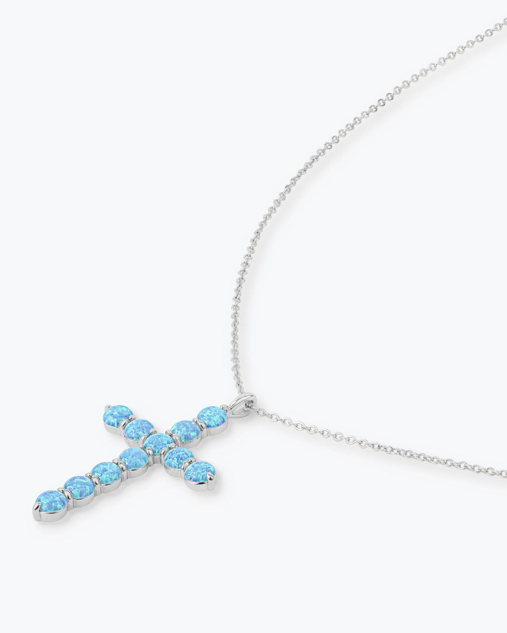 "Oh She Fancy" Cross Pendant 18" - Silver|Blue Opal