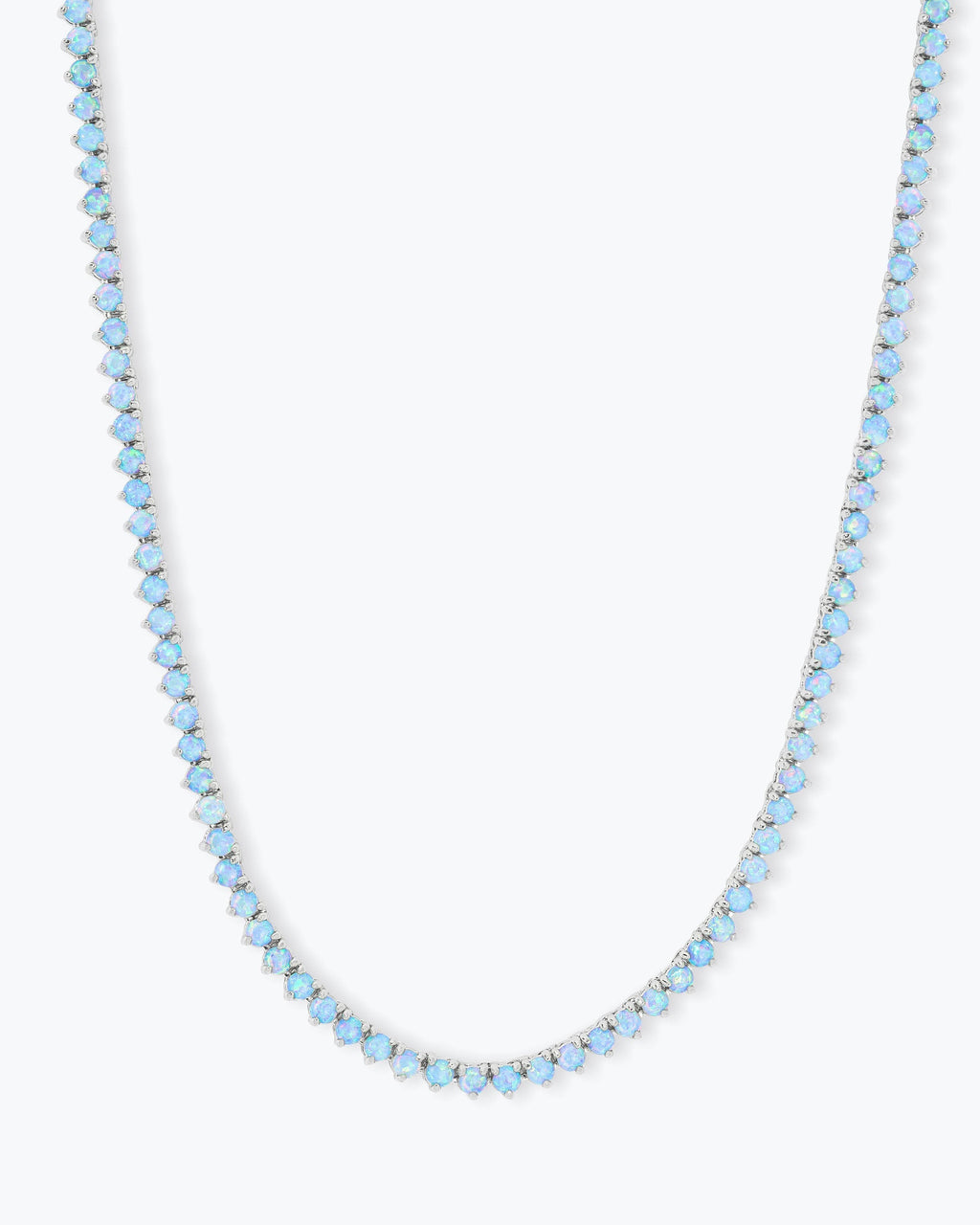 Not Your Basic Tennis Necklace 16" - Silver|Blue Opal