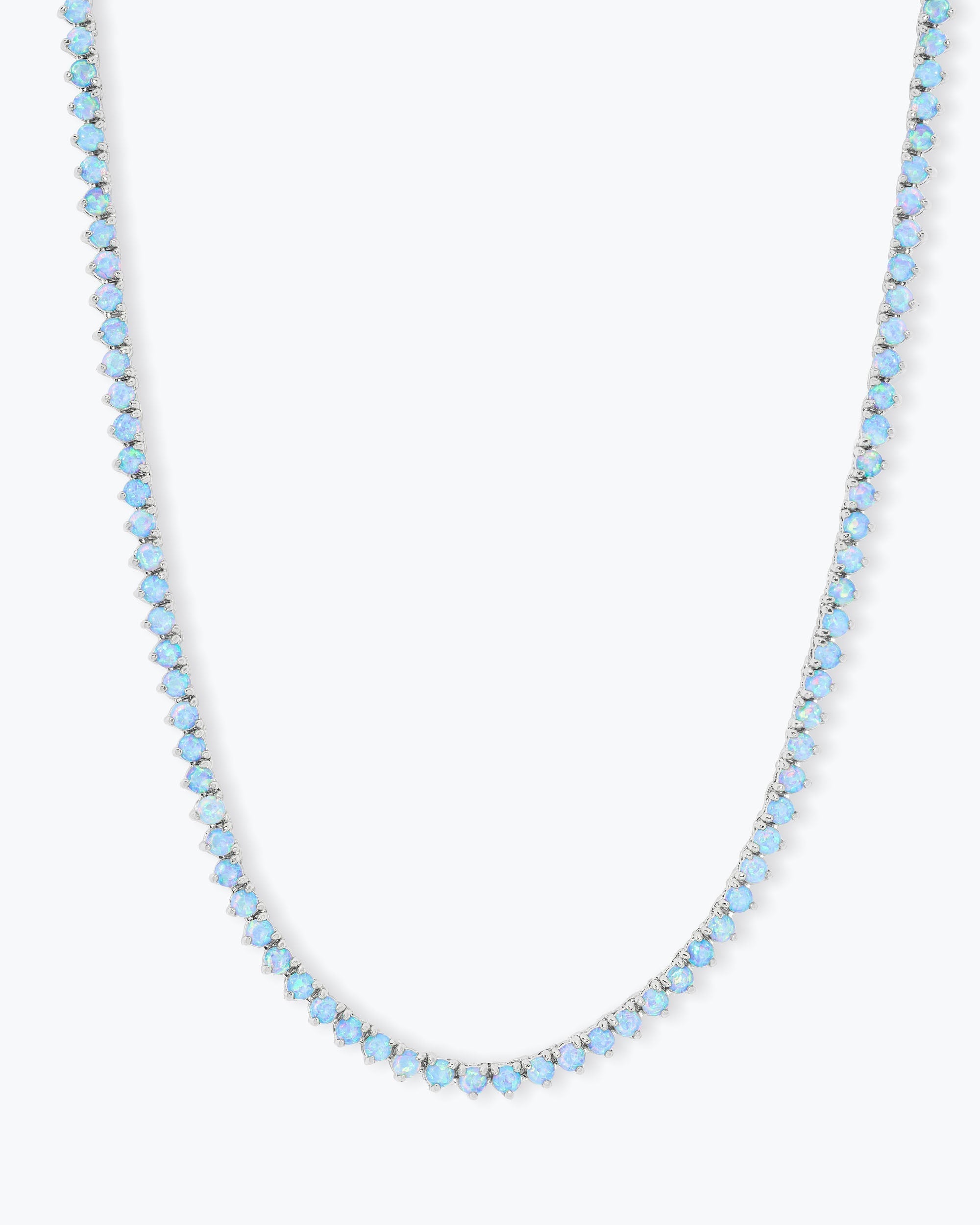 Not Your Basic Tennis Necklace 16" - Silver|Blue Opal