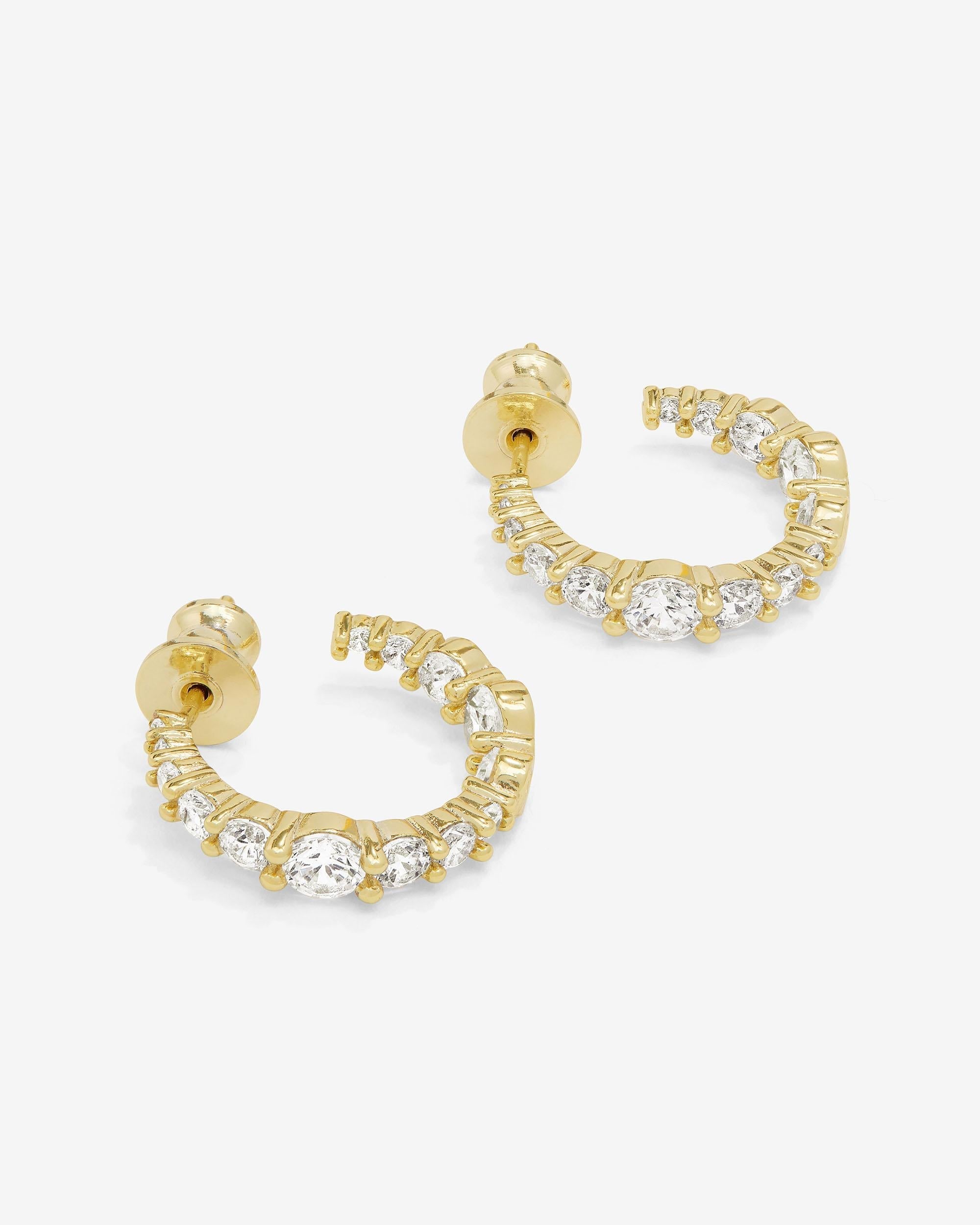 "Oh She Fancy" Graduated Hoops .75" - Gold|White Diamondettes
