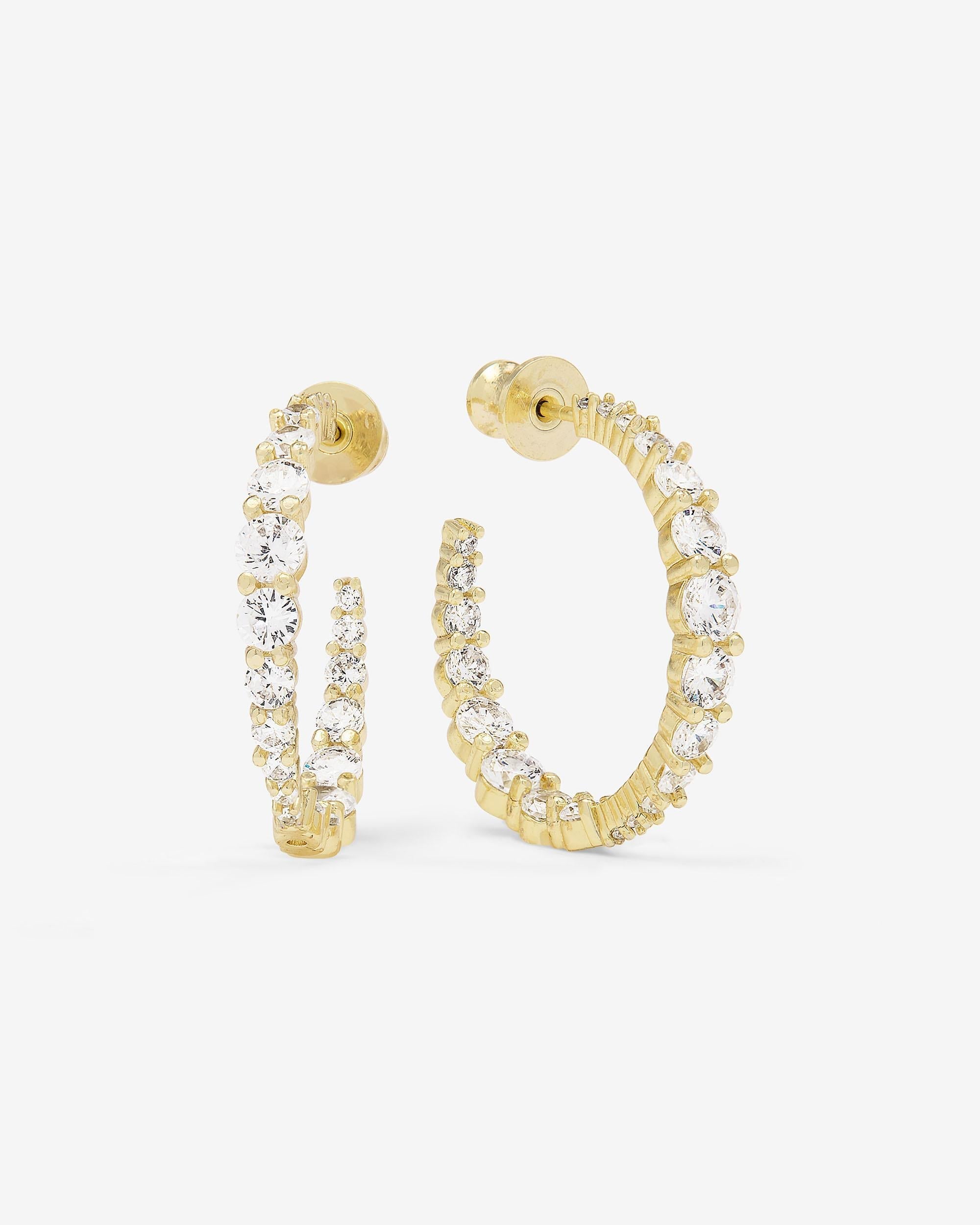 "Oh She Fancy" Graduated Hoops 1" - Gold|White Diamondettes