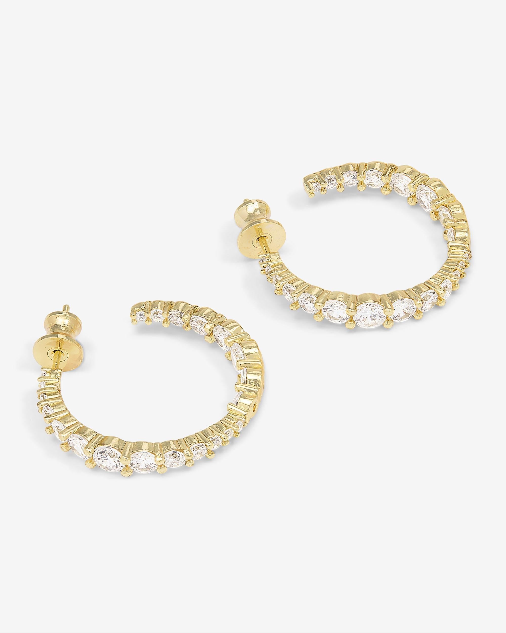 "Oh She Fancy" Graduated Hoops 1" - Gold|White Diamondettes
